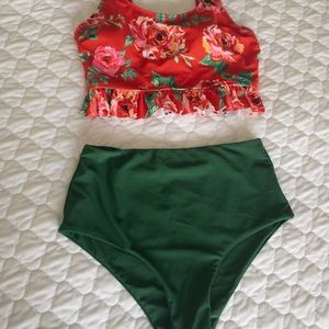 Floral high-waisted swimsuit